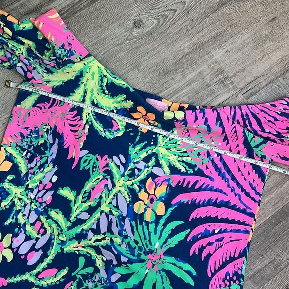Lilly Pulitzer Indigo All A Glow Tropical Floral Laurana Off The Shoulder Dress - Picture 12 of 13